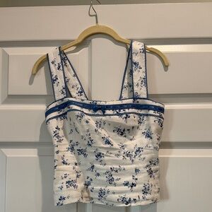 Floral Blue and White Women's Top